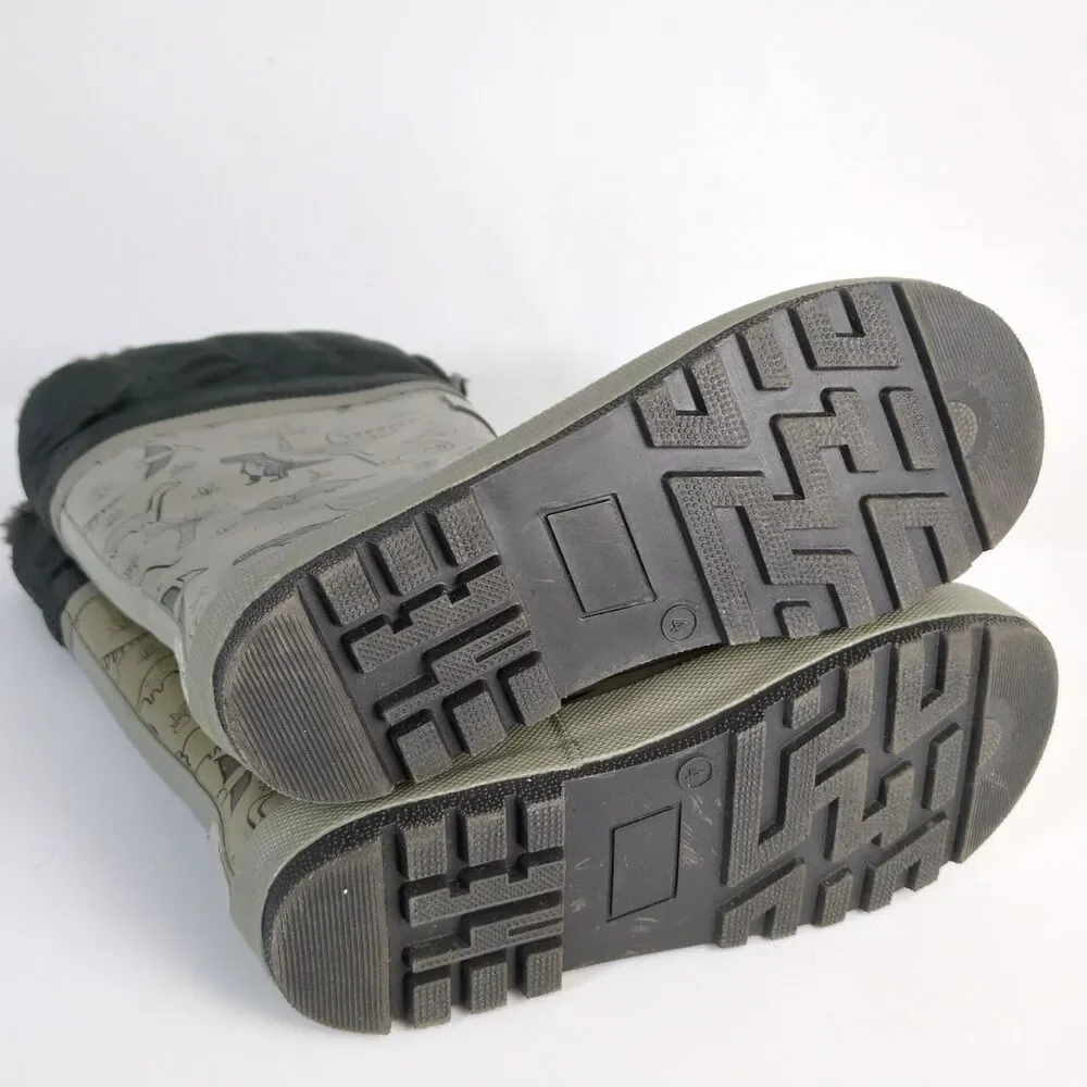 RainAngel Kids Boys 4 Gray Dinosaur Print Rubber Rain Boots, Insulated Lining - Picture 7 of 11